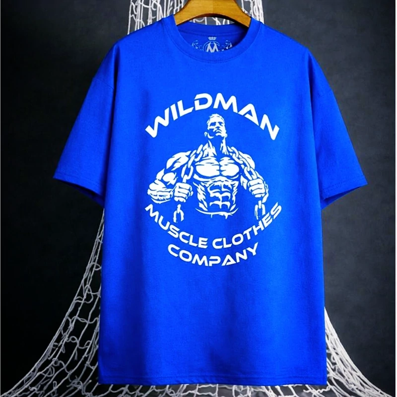 تیشرت نخ پنبه سایز بزرگ WILD MAN رنگ آبی
